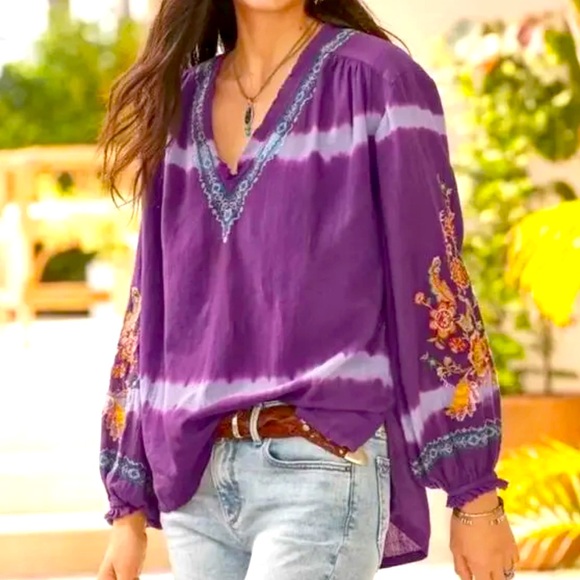 Sundance Tripoli Blouse Embroidered Long Sleeve Top Purple Boho Tie Dyed Small - Picture 1 of 6